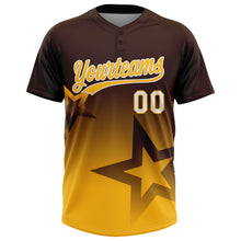 Laden Sie das Bild in den Galerie-Viewer, Custom Brown Gold-White Gradient Style Twinkle Star Two-Button Unisex Softball Jersey
