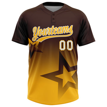 Custom Brown Gold-White Gradient Style Twinkle Star Two-Button Unisex Softball Jersey