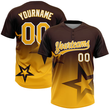 Custom Brown Gold-White Gradient Style Twinkle Star Two-Button Unisex Softball Jersey