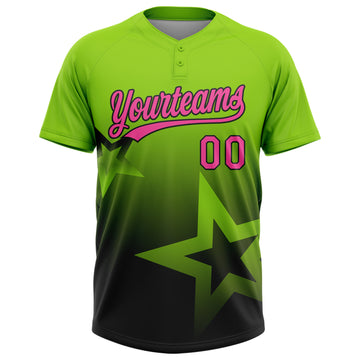 Custom Neon Green Pink-Black Gradient Style Twinkle Star Two-Button Unisex Softball Jersey