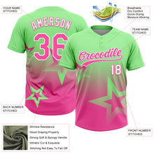 Laden Sie das Bild in den Galerie-Viewer, Custom Pea Green Pink-White Gradient Style Twinkle Star Two-Button Unisex Softball Jersey
