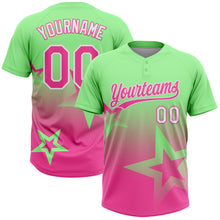 Laden Sie das Bild in den Galerie-Viewer, Custom Pea Green Pink-White Gradient Style Twinkle Star Two-Button Unisex Softball Jersey
