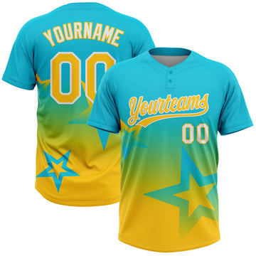 Custom Lakes Blue Yellow-White Gradient Style Twinkle Star Two-Button Unisex Softball Jersey