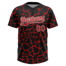 Load image into Gallery viewer, Custom Black Red-White 3D Pattern Design Abstract Network Crackle Two-Button Unisex Softball Jersey
