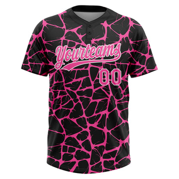 Custom Black Pink-White 3D Pattern Design Abstract Network Crackle Two-Button Unisex Softball Jersey