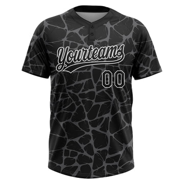 Custom Black Steel Gray-White 3D Pattern Design Abstract Network Crackle Two-Button Unisex Softball Jersey