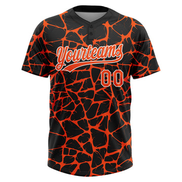 Custom Black Orange-White 3D Pattern Design Abstract Network Crackle Two-Button Unisex Softball Jersey