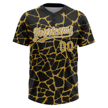 Load image into Gallery viewer, Custom Black Old Gold-White 3D Pattern Design Abstract Network Crackle Two-Button Unisex Softball Jersey
