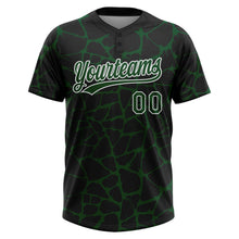 Charger l'image dans la galerie, Custom Black Green-White 3D Pattern Design Abstract Network Crackle Two-Button Unisex Softball Jersey
