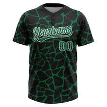 Load image into Gallery viewer, Custom Black Kelly Green-White 3D Pattern Design Abstract Network Crackle Two-Button Unisex Softball Jersey
