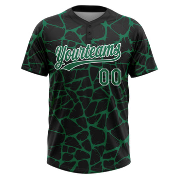 Custom Black Kelly Green-White 3D Pattern Design Abstract Network Crackle Two-Button Unisex Softball Jersey