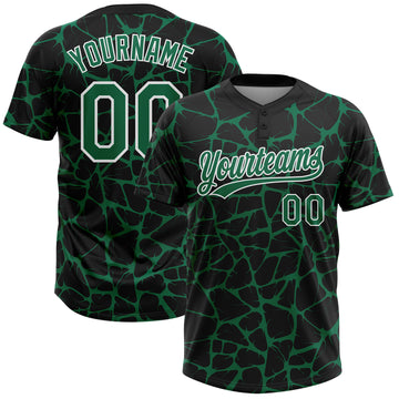 Custom Black Kelly Green-White 3D Pattern Design Abstract Network Crackle Two-Button Unisex Softball Jersey