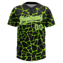 Laden Sie das Bild in den Galerie-Viewer, Custom Black Neon Green-White 3D Pattern Design Abstract Network Crackle Two-Button Unisex Softball Jersey
