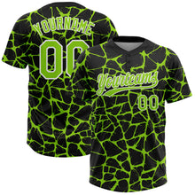 Laden Sie das Bild in den Galerie-Viewer, Custom Black Neon Green-White 3D Pattern Design Abstract Network Crackle Two-Button Unisex Softball Jersey
