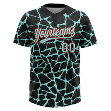 Load image into Gallery viewer, Custom Black Ice Blue-Red 3D Pattern Design Abstract Network Crackle Two-Button Unisex Softball Jersey
