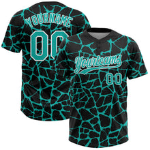 Charger l'image dans la galerie, Custom Black Aqua-White 3D Pattern Design Abstract Network Crackle Two-Button Unisex Softball Jersey
