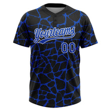 Load image into Gallery viewer, Custom Black Thunder Blue-White 3D Pattern Design Abstract Network Crackle Two-Button Unisex Softball Jersey
