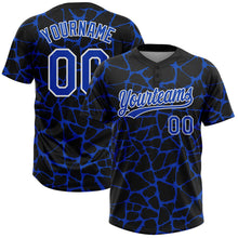 Load image into Gallery viewer, Custom Black Thunder Blue-White 3D Pattern Design Abstract Network Crackle Two-Button Unisex Softball Jersey
