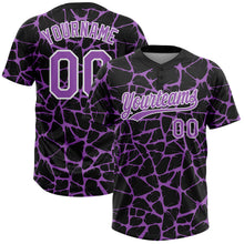 Charger l'image dans la galerie, Custom Black Medium Purple-White 3D Pattern Design Abstract Network Crackle Two-Button Unisex Softball Jersey
