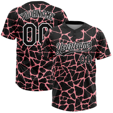Custom Black Medium Pink-White 3D Pattern Design Abstract Network Crackle Two-Button Unisex Softball Jersey