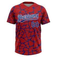 Load image into Gallery viewer, Custom Red Royal-White 3D Pattern Design Abstract Network Crackle Two-Button Unisex Softball Jersey
