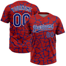 Load image into Gallery viewer, Custom Red Royal-White 3D Pattern Design Abstract Network Crackle Two-Button Unisex Softball Jersey
