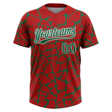 Laden Sie das Bild in den Galerie-Viewer, Custom Red Kelly Green-White 3D Pattern Design Abstract Network Crackle Two-Button Unisex Softball Jersey
