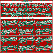 Laden Sie das Bild in den Galerie-Viewer, Custom Red Kelly Green-White 3D Pattern Design Abstract Network Crackle Two-Button Unisex Softball Jersey
