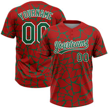 Laden Sie das Bild in den Galerie-Viewer, Custom Red Kelly Green-White 3D Pattern Design Abstract Network Crackle Two-Button Unisex Softball Jersey
