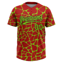 Charger l'image dans la galerie, Custom Red Neon Green-Black 3D Pattern Design Abstract Network Crackle Two-Button Unisex Softball Jersey
