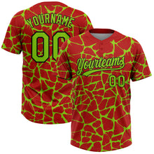 Charger l'image dans la galerie, Custom Red Neon Green-Black 3D Pattern Design Abstract Network Crackle Two-Button Unisex Softball Jersey
