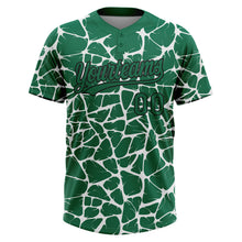 Laden Sie das Bild in den Galerie-Viewer, Custom Kelly Green Black-White 3D Pattern Design Abstract Network Crackle Two-Button Unisex Softball Jersey
