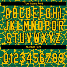 Загрузить изображение в средство просмотра галереи, Custom Kelly Green Yellow-Black 3D Pattern Design Abstract Network Crackle Two-Button Unisex Softball Jersey
