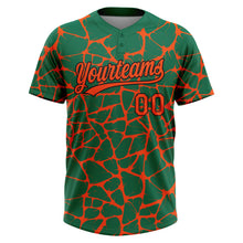 Charger l'image dans la galerie, Custom Kelly Green Orange-Black 3D Pattern Design Abstract Network Crackle Two-Button Unisex Softball Jersey
