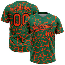 Charger l'image dans la galerie, Custom Kelly Green Orange-Black 3D Pattern Design Abstract Network Crackle Two-Button Unisex Softball Jersey
