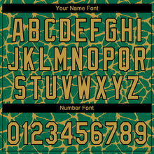 Charger l'image dans la galerie, Custom Kelly Green Old Gold-Black 3D Pattern Design Abstract Network Crackle Two-Button Unisex Softball Jersey
