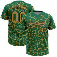 Charger l'image dans la galerie, Custom Kelly Green Old Gold-Black 3D Pattern Design Abstract Network Crackle Two-Button Unisex Softball Jersey
