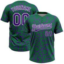 Load image into Gallery viewer, Custom Kelly Green Purple-White 3D Pattern Design Abstract Network Crackle Two-Button Unisex Softball Jersey
