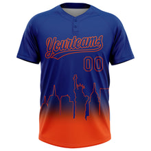 Загрузить изображение в средство просмотра галереи, Custom Royal Orange New York City Edition Gradient Two-Button Unisex Softball Jersey
