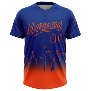 Custom Royal Orange New York City Edition Gradient Two-Button Unisex Softball Jersey