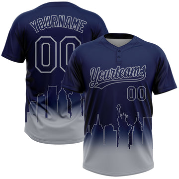 Custom Navy Gray New York City Edition Gradient Two-Button Unisex Softball Jersey