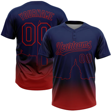 Custom Navy Red Washington City Edition Gradient Two-Button Unisex Softball Jersey