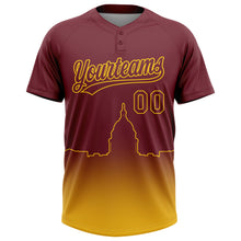 Load image into Gallery viewer, Custom Burgundy Yellow Washington City Edition Gradient Two-Button Unisex Softball Jersey
