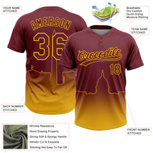 Load image into Gallery viewer, Custom Burgundy Yellow Washington City Edition Gradient Two-Button Unisex Softball Jersey
