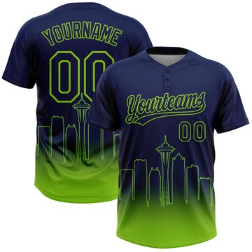 Custom Navy Neon Green Seattle City Edition Gradient Two-Button Unisex Softball Jersey