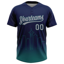 Charger l'image dans la galerie, Custom Navy Gray-Teal Seattle City Edition Gradient Two-Button Unisex Softball Jersey
