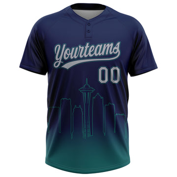 Custom Navy Gray-Teal Seattle City Edition Gradient Two-Button Unisex Softball Jersey