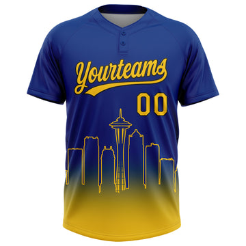 Custom Royal Yellow-Black Seattle City Edition Gradient Two-Button Unisex Softball Jersey