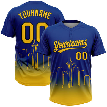 Custom Royal Yellow-Black Seattle City Edition Gradient Two-Button Unisex Softball Jersey