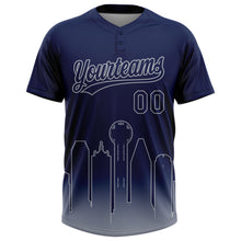 Laden Sie das Bild in den Galerie-Viewer, Custom Navy Gray Dallas City Edition Gradient Two-Button Unisex Softball Jersey
